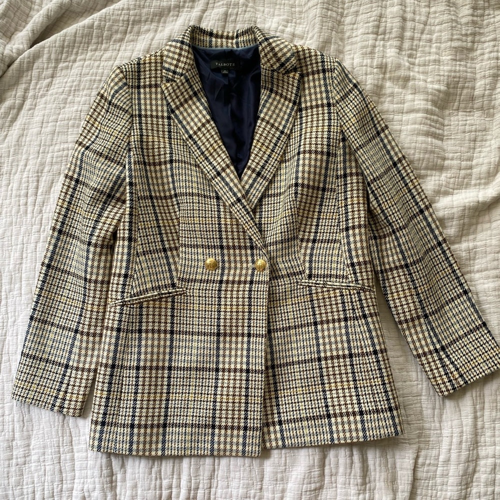 Talbots oversized tweed double breasted blazer